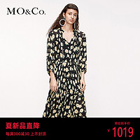 MOCO2020夏季新品绑带V领抽绳雏菊度假连衣裙MBO2DRS064 摩安珂 热带花果 M/165