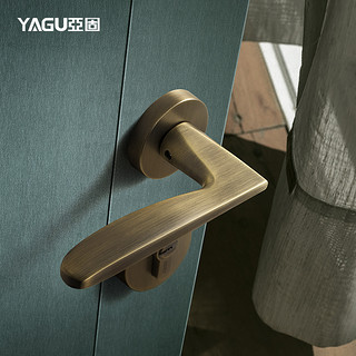 亚固门锁室内房间门锁三件套实木卧室静音磁吸美式分体青古铜门锁