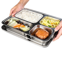 泰福高（TAFUCO）饭盒 加厚304不锈钢四格带盖餐盘 加大加深分隔学生成人便当盒食堂快餐盘1.12L T5225