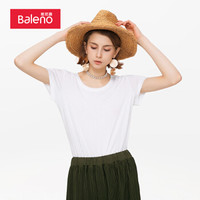 Baleno 班尼路 短袖t恤女 夏季T恤圆领纯色t恤女港味修身上衣情侣款女T 01W 漂白 M