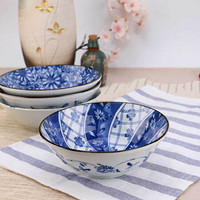 美浓烧 -青花陶瓷碗日式进口釉下彩手绘陶瓷 8英寸大汤碗 碗餐具 唐草樱祥瑞-单只
