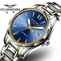 GUANQIN 冠琴 2020新款正品男士手表商务全自动机械手表男 时尚钨钢表带防水腕表 绅士钨钢间金蓝面男款
