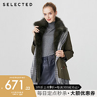 SELECTED思莱德女士狐狸毛领格纹流苏棉服外套R|419422502