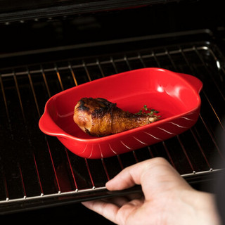 竹木本记 陶瓷烤盘双耳焗饭盘烘焙模具烤箱微波炉专用西餐盘 红色