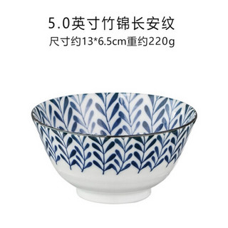 美浓烧 Mino Yaki） 日本进口 古染釉下彩复古5英寸饭碗家用陶瓷饭碗 竹锦长安纹(单个)