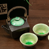 美浓烧 日本进口一壶四杯茶具碧瑶 功夫茶具套装家用 礼盒包装 角土瓶(绿) 一壶四杯礼盒套装