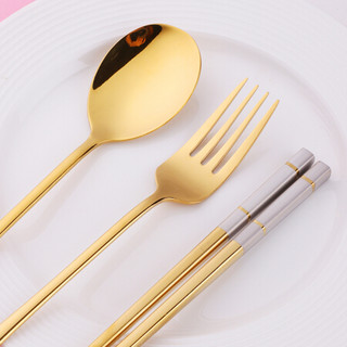 Bestart 勺子筷子套装304不锈钢 韩式餐具便携筷子勺子叉子 勺+筷+叉  神秘紫