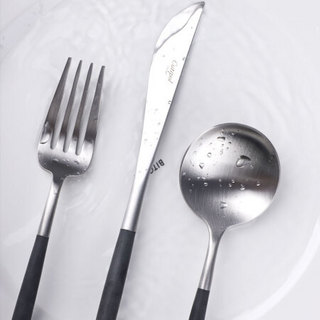Cutipol官方葡萄牙餐具 GOA 黑银系列西餐刀叉勺 正餐三件套 甜品18-10不锈钢 树脂手柄 茶勺