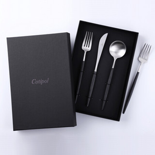 Cutipol官方葡萄牙餐具 GOA 黑银系列西餐刀叉勺 正餐三件套 甜品18-10不锈钢 树脂手柄 茶勺