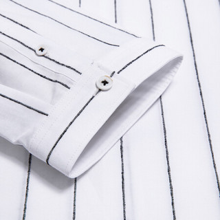 才子（TRIES）短袖衬衫男 2020夏季款日系文艺竖条纹七分袖衬衫12202E2221 白色 XL(175/92A)