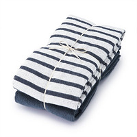 MUJI 棉绒 浴巾套装 海军蓝条纹 70×140cm 2条装