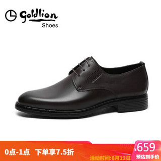 金利来（goldlion）男鞋都市耐穿防滑正装鞋透气柔软德比鞋皮鞋子182010937CDC-深棕色-40码