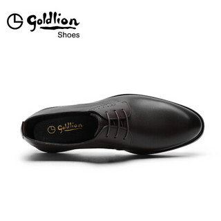 金利来（goldlion）男鞋都市耐穿防滑正装鞋透气柔软德比鞋皮鞋子182010937CDC-深棕色-40码