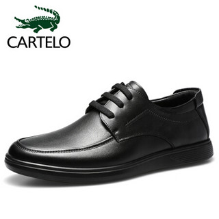卡帝乐鳄鱼 CARTELO  男士低帮系带都市舒适轻便商务休闲皮鞋 6932 黑色 39