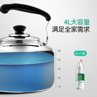 佳佰304不锈钢烧水壶 4L加厚中式鸣音 煤气电磁炉通用4L J1008-4