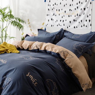 佳佰 家系列 全棉印花四件套 纯棉斜纹套件 床上用品 标准号（200*230cm) 蓝森物语  1.5/1.8米床适用