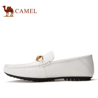 骆驼（CAMEL） 豆豆鞋男潮柔软乐福鞋舒适休闲套脚皮鞋 A032188090 米白 40