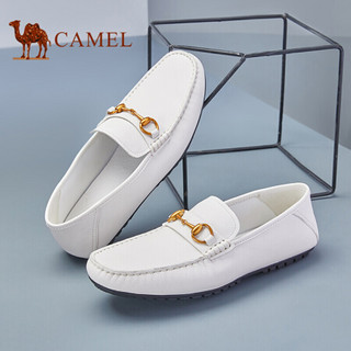 骆驼（CAMEL） 豆豆鞋男潮柔软乐福鞋舒适休闲套脚皮鞋 A032188090 米白 40