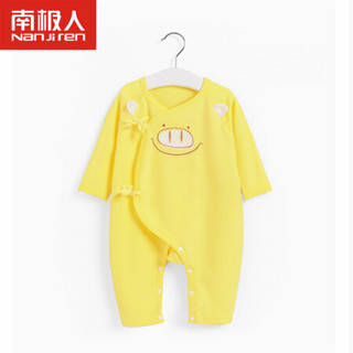 南极人（Nanjiren）新生婴儿宝宝纯棉爬服系带卡通蝴蝶连体衣 黄色吉祥猪 73（适合6-12月宝宝）