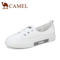 骆驼（CAMEL） 女鞋 时尚休闲牛皮撞色系带圆头小白鞋 A02219612 白/灰 37