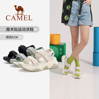 骆驼（CAMEL） 女鞋 港风夏日运动网面魔术贴厚底凉鞋 A025256125 牛油果绿 39