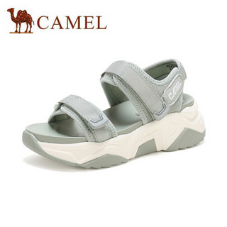 骆驼（CAMEL） 女鞋 港风夏日运动网面魔术贴厚底凉鞋 A025256125 牛油果绿 39