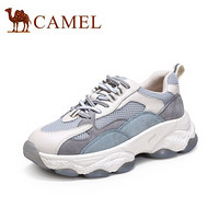 骆驼（CAMEL） 女鞋 休闲百搭撞色拼接鞋面厚底系带老爹鞋 A035256150 米/浅蓝 36