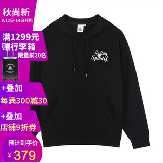 【20新品】乐卡克法国公鸡立体绣花休闲带帽套头衫卫衣男女 黑色 S