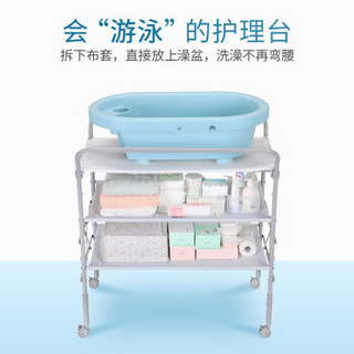 Sweeby（史威比）换尿布台婴儿护理台可折叠多功能抚触台可加洗澡盆新生儿按摩尿布台 奇趣熊（可调高度+带万向轮）