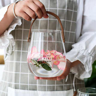 川岛屋 北欧创意玻璃花瓶皮革手提简约花器家用台面花瓶摆件HP-24 Parfumé黑色大号