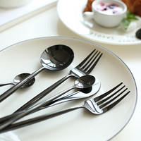 川岛屋 三色镜光不锈钢西餐餐具牛排刀叉子勺子咖啡勺S-35 镜光全黑甜品叉
