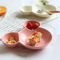 川岛屋 卡通动物多色陶瓷分格早餐盘子水果盘点心盘烘培烤盘PZ-95 粉色