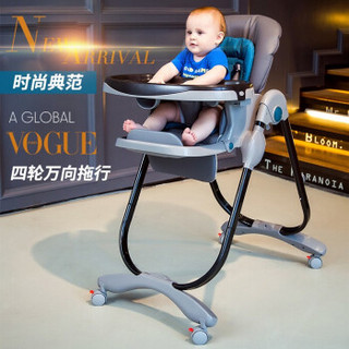 TEKNUM 宝宝餐椅可折叠多功能便携式儿童婴儿椅子小孩吃饭餐桌座椅 墨绿色（带轮子尊贵版）