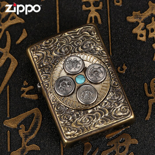 zippo芝宝正版打火机 转盘限量版寓意时来运转防风煤油创意个性火机男 云纹四象