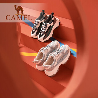骆驼（CAMEL） 女鞋 休闲百搭撞色拼接鞋面厚底系带老爹鞋 A035256150 米/黑/绿 36