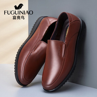 富贵鸟（FUGUINIAO）男鞋商务皮鞋男士休闲百搭套脚低帮乐福鞋爸爸鞋 FG01040108 棕色 40