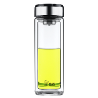希诺双层玻璃杯便携水杯带盖男女士商务办公茶杯隔热杯子 本色 285ML
