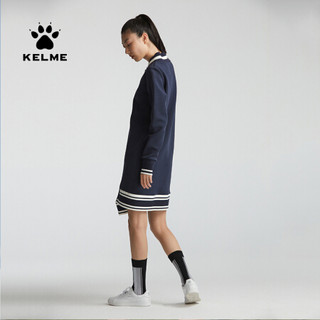 KELEM/美 2020秋冬新款商务连衣裙女不对称条纹撞色休闲裙子 芥末黄 L