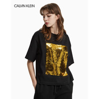 CALVIN KLEIN/CK 2020春夏款女装 彩色双面珠片短袖T恤W76145006C 010-黑色 XS