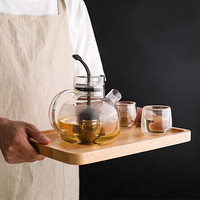 川岛屋日式茶具套装家用简约玻璃大号茶壶办公室泡茶喝茶杯子带电陶炉小套装 茶盘