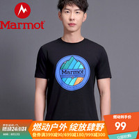 marmot/土拨鼠20鼠年春夏新款户外运动休闲男士柔软弹力透气圆领短袖时尚T恤 H43425 曜石黑001 XL 欧码偏大