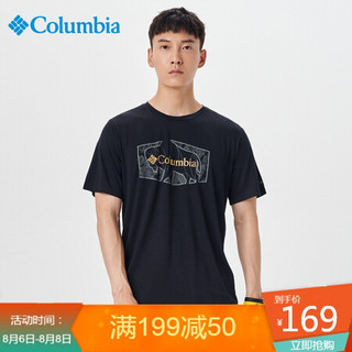 Columbia哥伦比亚短袖速干t恤男夏季时尚印花户外运动舒适透气圆领男士登山速干衣 AE0404 010（男） M