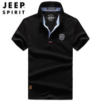 吉普JEEP POLO衫男短袖2020年春夏中青年男士翻领T恤上衣男装 XYL26891 黑色 M