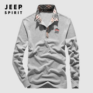 吉普JEEP 长袖T恤男POLO衫2020春秋新品翻领纯色棉质男士男装上衣 RSC96036 灰色 M