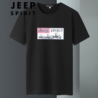 吉普 JEEP短袖T恤男2020夏季休闲时尚男式上衣潮牌男装个性印花 TX1289365 黑色 3XL