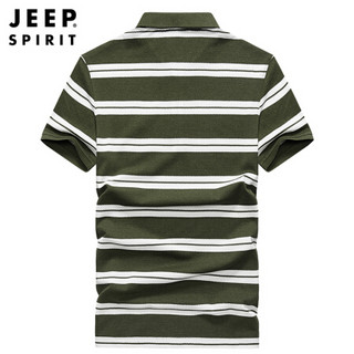 吉普JEEP POLO衫男短袖春夏条纹2020年中青年男士翻领T恤上衣男装 XY0135 军色 2XL