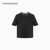 CK JEANS 2020秋冬新款 女装时尚撞色LOGO领围短袖T恤 J215773 BEH-黑色 L