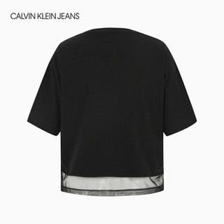 CK JEANS 2020秋冬新款 女装简约LOGO网纱圆领短袖T恤 J214747 BEH-黑色 M