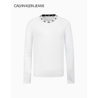 CK JEANS 2020秋冬新款 女装纯棉胶印LOGO圆领长袖T恤 J215220 YAF-白色 M