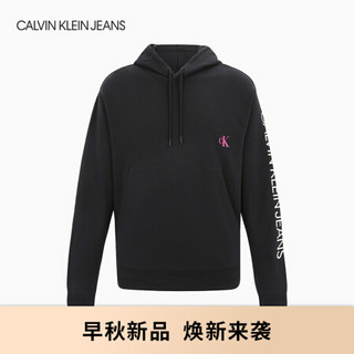 CK JEANS 2020秋冬新款 男装纯棉简约LOGO连帽卫衣 J316511 BEH-时尚黑 S